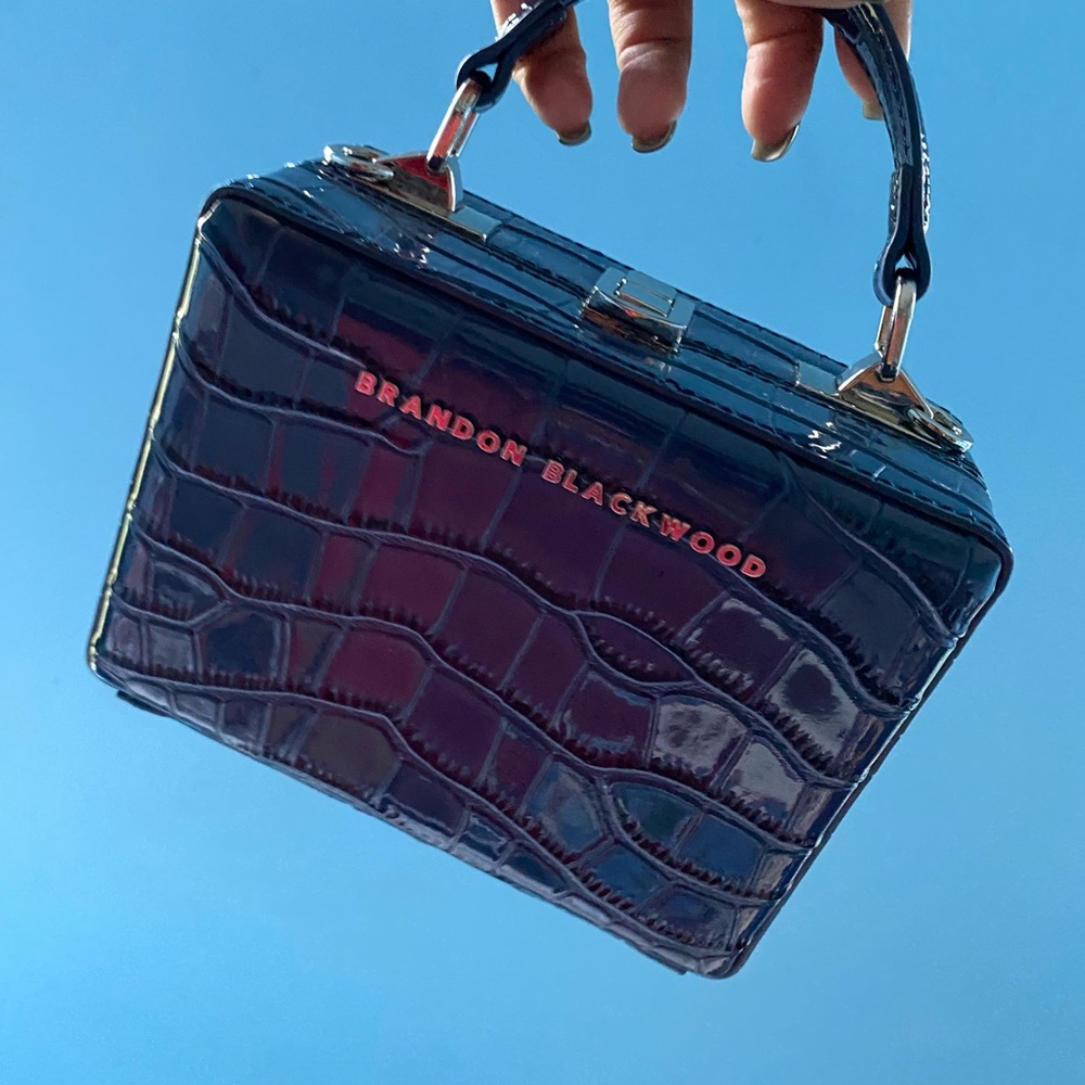 Brand New Brandon Blackwood Navy Blue Crocodile Embossed Mini Trunk